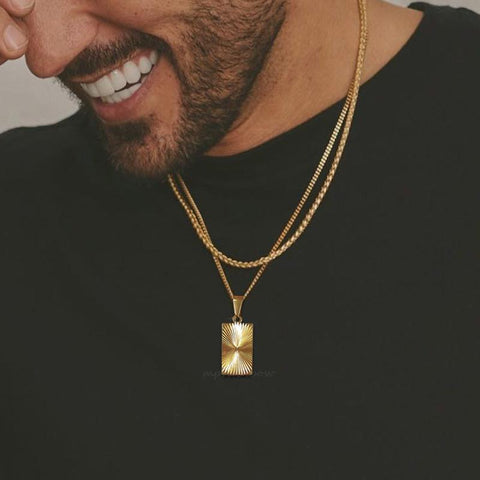 Necklace Gold Plated,Embossing Radiation Rectangle Pendant,-JW01237-Veeddydropshipping