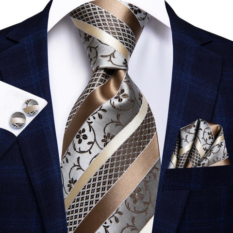 Floral Yellow Gold Ties and Handkerchiefs Cufflinks Set Men-JW01306-Veeddydropshipping