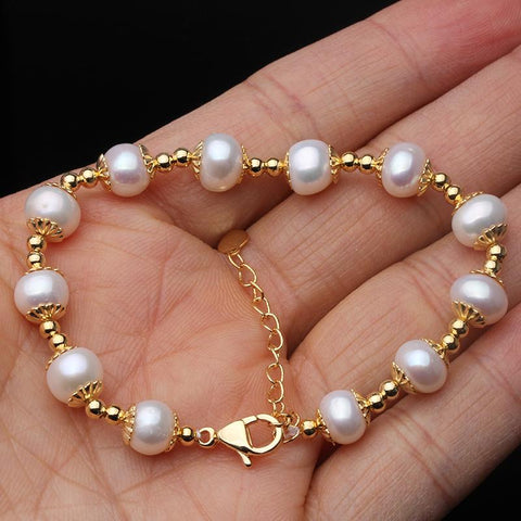 100% Real Freshwater Round Pearl Bracelet Bracelet Jewelry  -JW00285-Veeddydropshipping