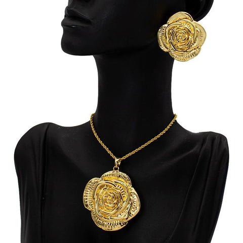 Jewelry Set Rose Flower Pattern Necklace Sets  -JW00376-Veeddydropshipping