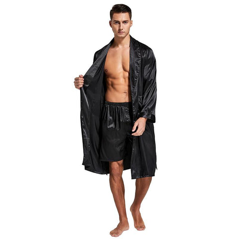 Men’s Satin Robe Lightweight Long Sleeve Silk Kimono Bathrobe with-MF01597-Veeddydropshipping
