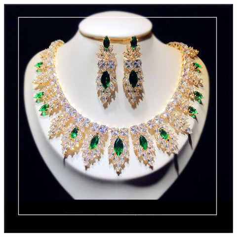 Fine Jewelry Sets 925 Sterling Cubic Zirconia Bridal Necklaces  -JW00300-Veeddydropshipping
