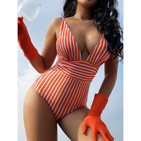 Sexy Striped Swimwear Woman 2022 New One Piece Swimsuit Female Bathing -OS00068-Veeddydropshipping