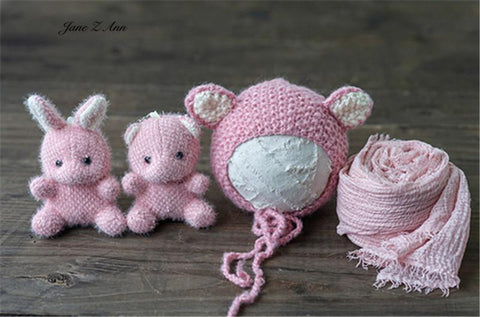 Newborn full moon bear long-eared bunny shape cute doll with hat wrapped-TB00456-Veeddydropshipping