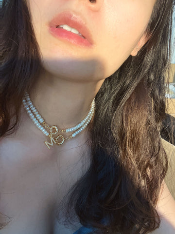 Fashion Letters Chain Freshwater Pearl Necklace Baroque Pearl  -JW00151-Veeddydropshipping