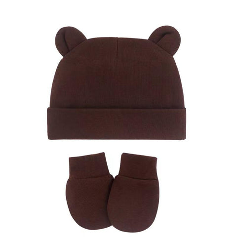 Custom Name Newborn Baby Cotton Beanies Hospital Hat and Mittens Set Solid Candy-TB00443-Veeddydropshipping