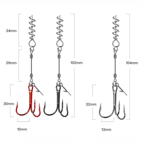 3pcs Fishing Treble Hooks w/ Center Spring Pin Twistlock Screw Rigs -OS00602-Veeddydropshipping