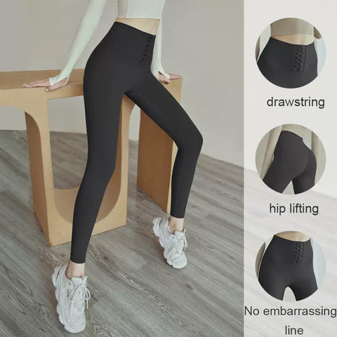 Yoga Leggings Women Drawstring High Waist Hip Lift  Yoga Pants Gym Running -OS00914-Veeddydropshipping