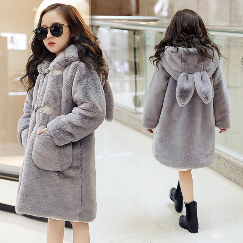 Kids Winter Coat Girls Faux Fur Thick Warm Hooded Jacket-Veeddydropshipping