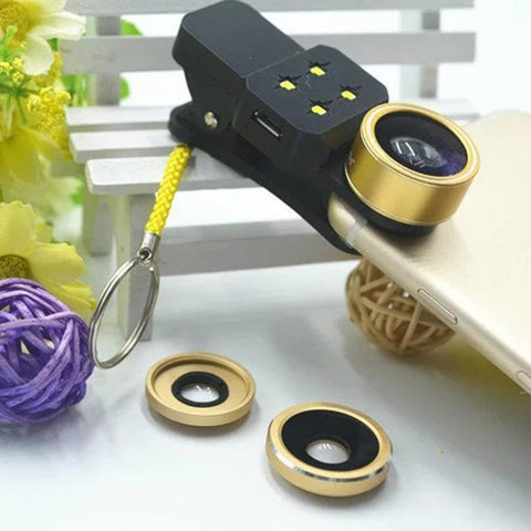 4 In 1 HD Ultra Wide Angle Mobile Lens with Selfie Ring Lamp-PA01239-Veeddydropshipping