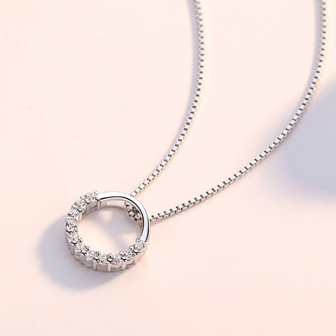 925 Sterling Silver Jewelry Round Zircon Pendants Necklaces -JW01223-Veeddydropshipping