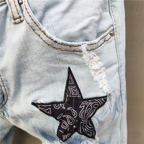 Men Embroidery Patchwork Ripped Jeans For Men-MF00650-Veeddydropshipping