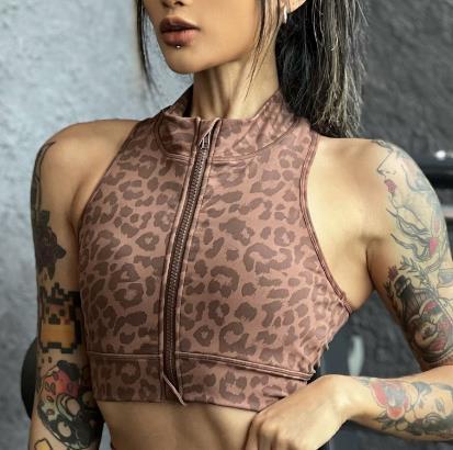 2023 Zipper Leopard Print Sport Gym Yoga Sets Women Sport Bdra Scrunch -OS00916-Veeddydropshipping