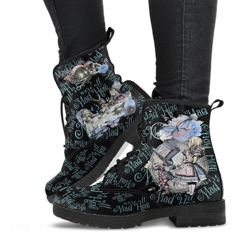 Workwear Ankle Boots Microfiber Leather Alice In Wonderland Printed-BS00999-Veeddydropshipping