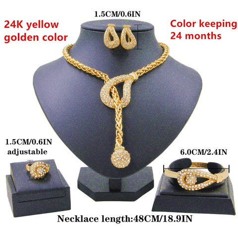Creative Design bridal Gold Jewelry Sets Crystal Necklace Ring -JW00317-Veeddydropshipping