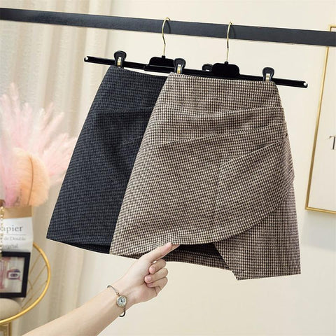 Winter Woolen Houndstooth Hip Skirt for Women-WF00090-Veeddydropshipping