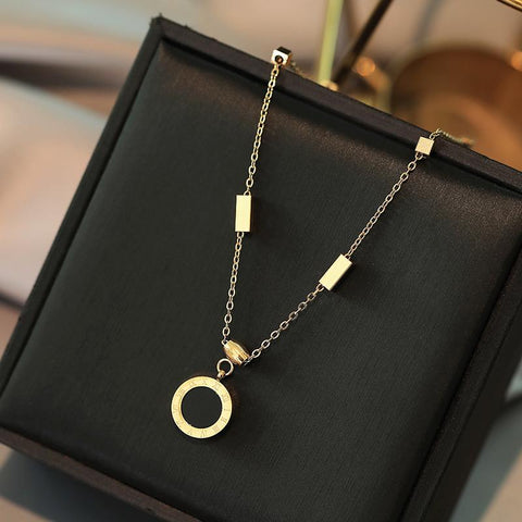 Fashion Stainless Steel Roman Digital Wafer Pendant Necklace -JW01219-Veeddydropshipping