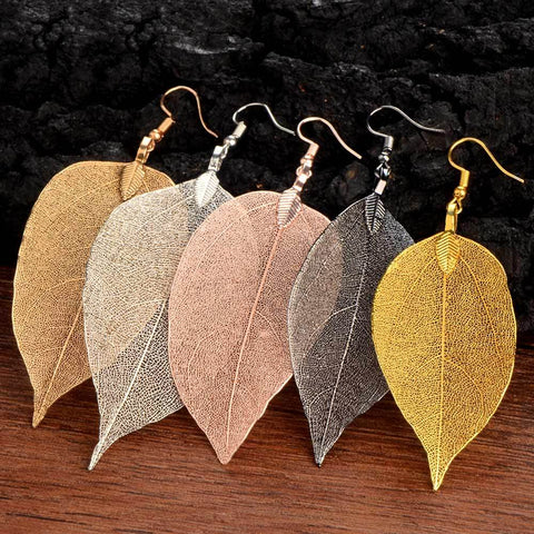Fashion Design Big Natural Real Leaf Earrings Dangle Drop -JW01436-Veeddydropshipping