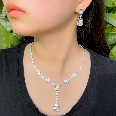 Geometric Square  Shiny Cubic Zirconia Crystal Fashion Jewelry Set  -JW00356-Veeddydropshipping