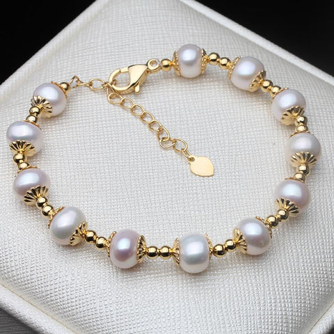 100% Real Freshwater Round Pearl Bracelet Bracelet Jewelry  -JW00285-Veeddydropshipping
