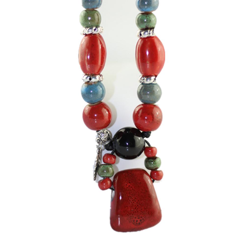 Retro beautiful style Handmade ceramic pendant necklace-JW01241-Veeddydropshipping
