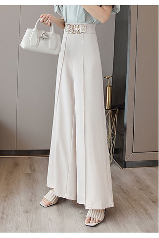 Lady Fashion High Waist Metal Spliced Wide Leg Pants-WF00506-Veeddydropshipping