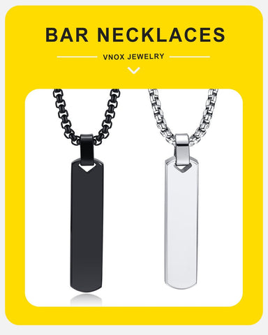 Necklace for Men Geometric Vertical Bar Pendant with A-Z Letters -JW01182-Veeddydropshipping