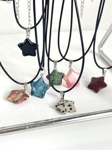 Natural Stone Rose Quartz Star Pendant Necklace for Women -JW01340-Veeddydropshipping