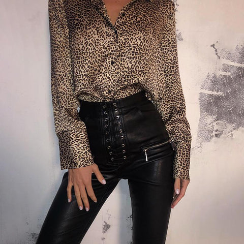 Pu Leather Pants Lace Up Zipper High Waist Streetwear-WF00561-Veeddydropshipping