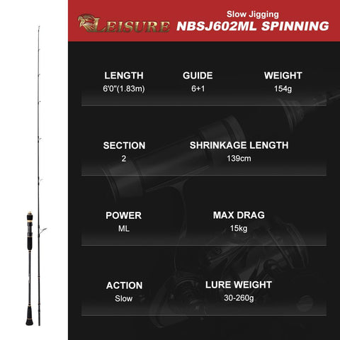 Leisure Slow Jigging Fishing Rod 1.83m 1.96m Spinning Casting M ML Max Drag 17kg -OS00413-Veeddydropshipping