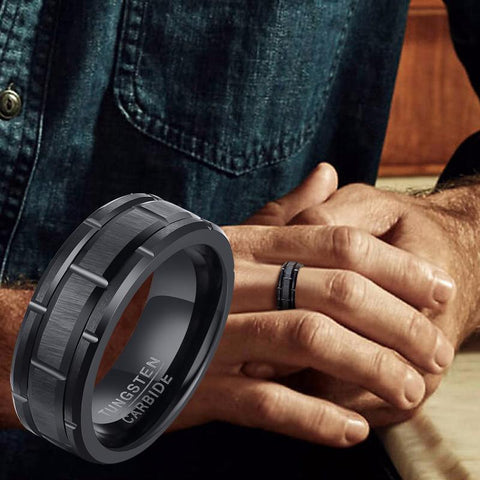 PATTERN WEDDING IN BLACK CARBIDE MEN RING  -JW00398-Veeddydropshipping