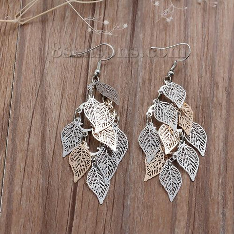 Fashion Drop Earrings Leaf Colorful Feather Pendant Tassel For Women -JW01460-Veeddydropshipping