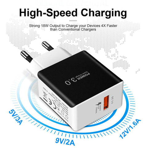 Quick Charge 3.0 USB Charger Universal QC 3.0 18W Fast Charging Adapter Wall Mobile Phone-PA00057-Veeddydropshipping