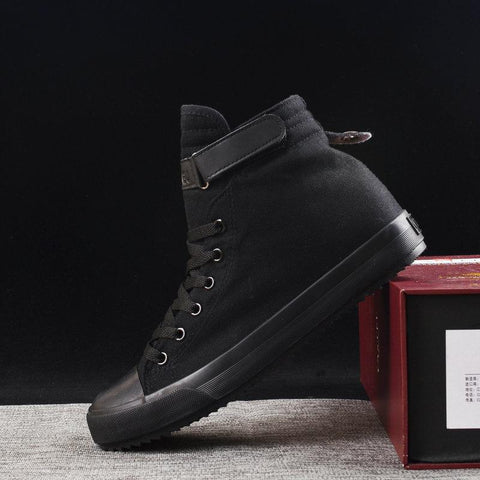 Men Flats Shoes All Black White Casual Shoes Mens Canvas-BS01415-Veeddydropshipping