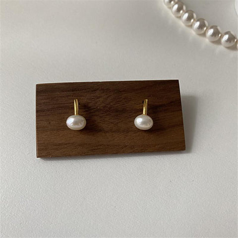 925 Sterling Silver French  Natural Freshwater Pearl Earrings  -JW00169-Veeddydropshipping