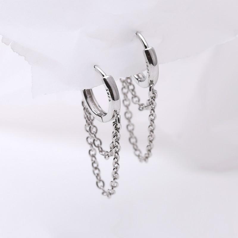 925 Sterling Silver Double Layer Tassel Hoop Earrings For Women -JW00074-Veeddydropshipping