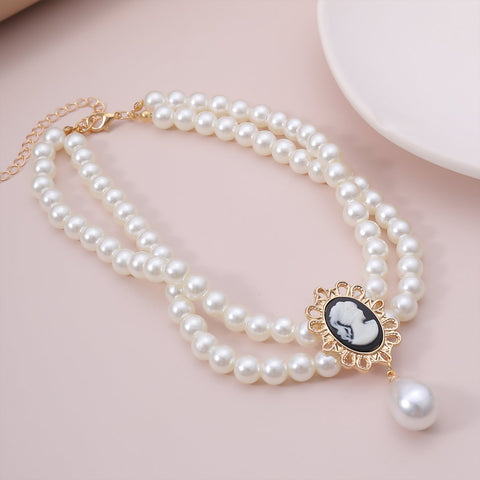 Layered Short Pearl Choker Necklace White Beads Necklace  -JW00173-Veeddydropshipping