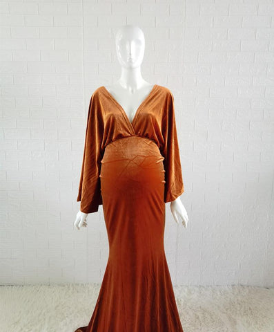 2021 Winter Velvet Boho Maternity Long Dress For Photo Shoot Bohemian-TB00608-Veeddydropshipping