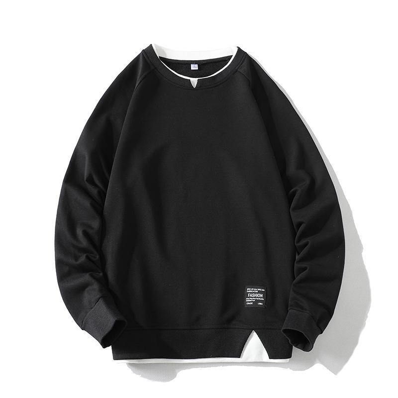 Casual Sports Shirt Solid Men's Fake Two Piece O-Neck Sweatshirt Hoodie-Veeddydropshipping