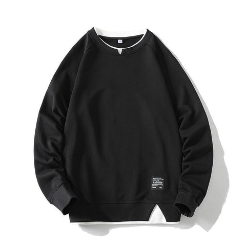 Casual Sports Shirt Solid Men's Fake Two Piece O-Neck Sweatshirt Hoodie-Veeddydropshipping