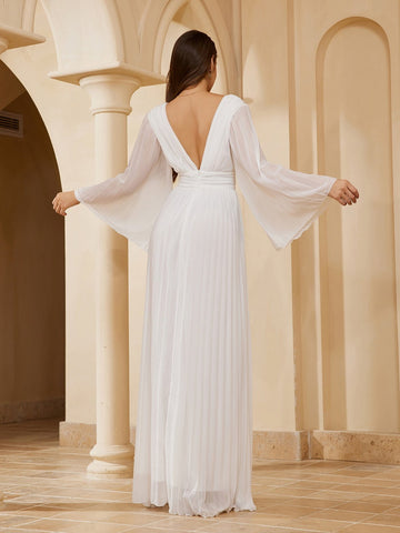 Sexy Deep V Neck Long Sleeve Celebrity Dress-WF01577-Veeddydropshipping