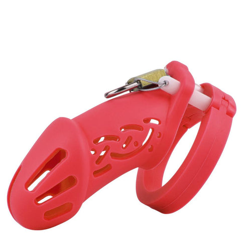 Pink Silicone Chastity Cage with 5 Penis Rings Soft Adjustable Cock Lock Flexible -BH01210-Veeddydropshipping