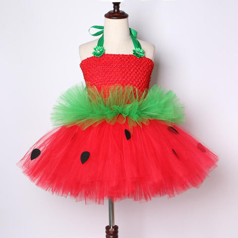 Cute Strawberry Tutu Dress Red Green Tulle Flowers Princess Girls-TB00845-Veeddydropshipping