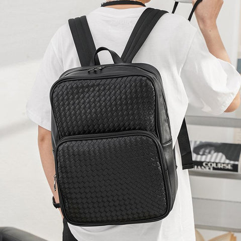 Business Casual Large-capacity Men&#39;s Backpack Woven PU Leather-BS00320-Veeddydropshipping