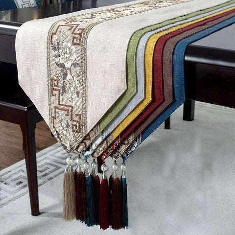 Table Runner Cotton Linen Jacquard Table-HA00550-Veeddydropshipping