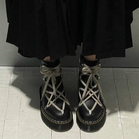 Platform Cross Tied Motorcycle Booties Female Winter Shoes-BS00994-Veeddydropshipping