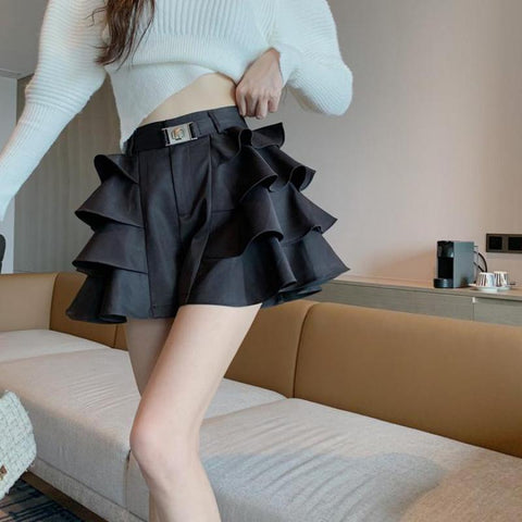 Women High Waist Wide Leg Shorts Skirts-WF00538-Veeddydropshipping