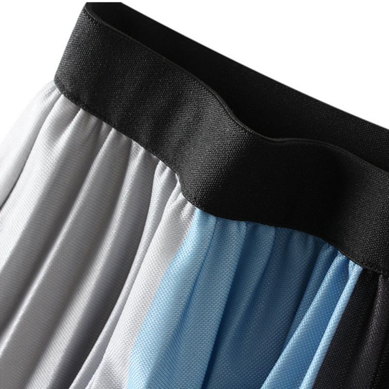 Women Block Pleated Long Skirt Elastic Waist-Veeddydropshipping