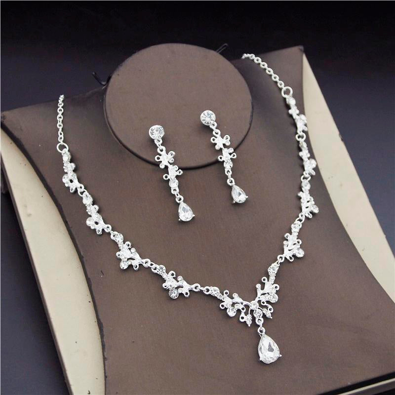 Fashion Bridal Jewelry Sets  Earring Necklace Rhinestone Crystal  -JW00308-Veeddydropshipping