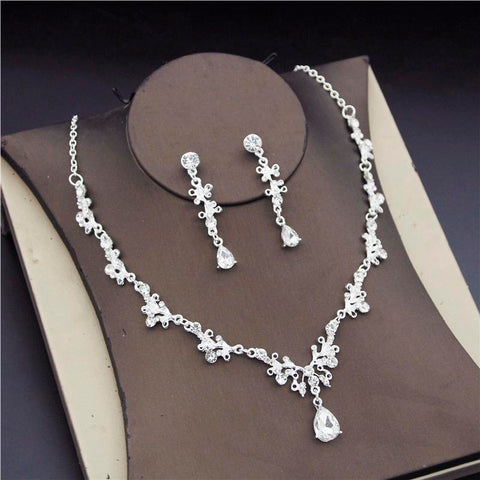 Fashion Bridal Jewelry Sets  Earring Necklace Rhinestone Crystal  -JW00308-Veeddydropshipping